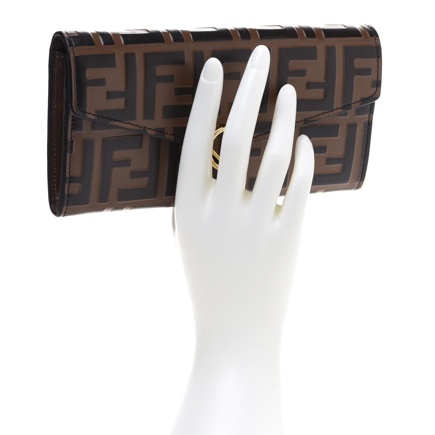 Fendi Vitello Soft F is Fendi Bi-Color FF 1974 Embossed Continental Envelope Wallet Maya Black 2 of 10