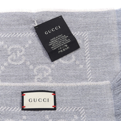 Gucci Wool Jacquard GG Monogram Sten Fringe Scarf Zinc Light Grey 2 of 4