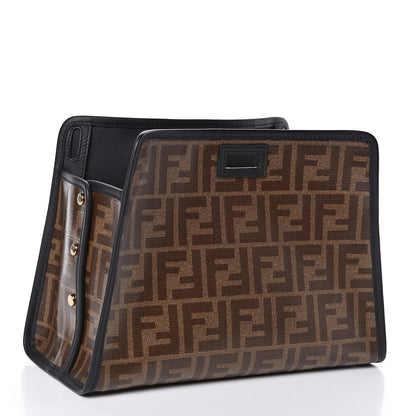 Fendi Glazed Fabric Vitello Century FF 1974 Stamp Patch Mini Peekaboo Defender Cover Mogano Panna Black 3 of 9