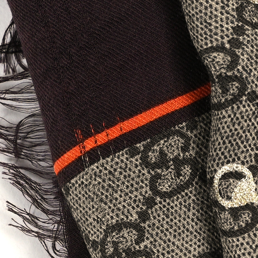 Gucci Modal Silk GG Monogram Big Gold Horsebit Fringe Shawl Beige Brown Orange 3 of 3