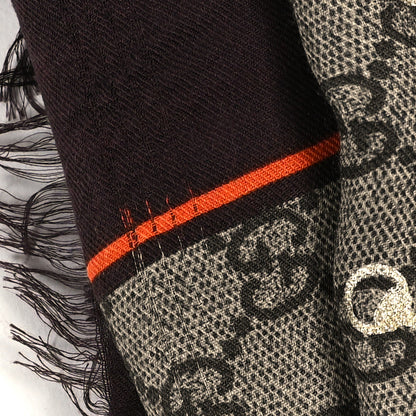 Gucci Modal Silk GG Monogram Big Gold Horsebit Fringe Shawl Beige Brown Orange 3 of 3