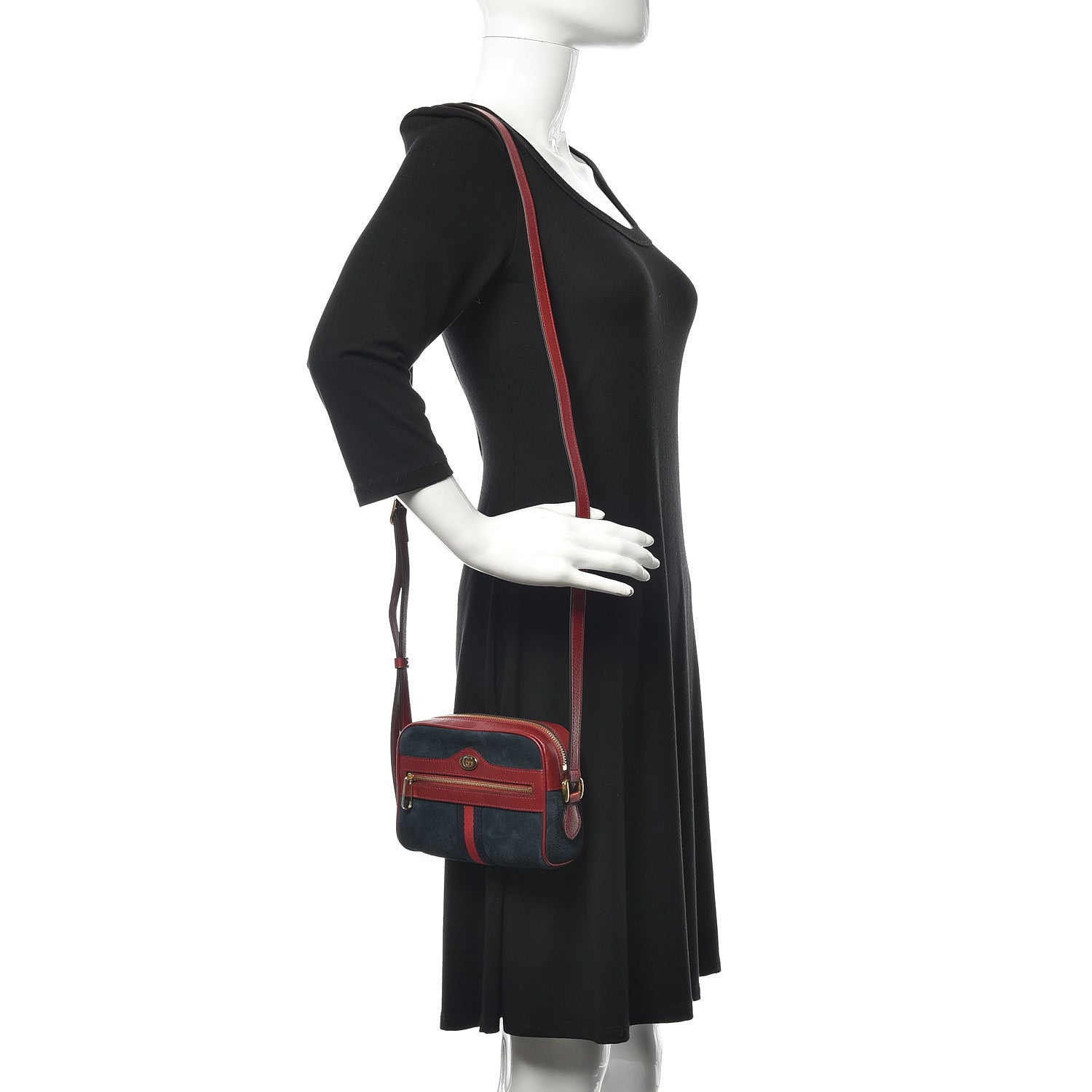 Gucci Suede Calfskin Web Mini Ophidia Shoulder Bag New Blue Romantic Cherry 2 of 11