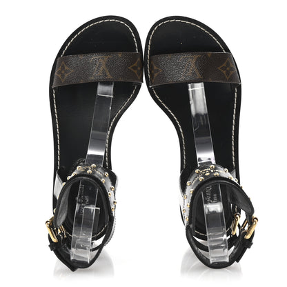 Louis Vuitton Calfskin Monogram Nomad Flat Sandals 36.5 Black 2 of 10