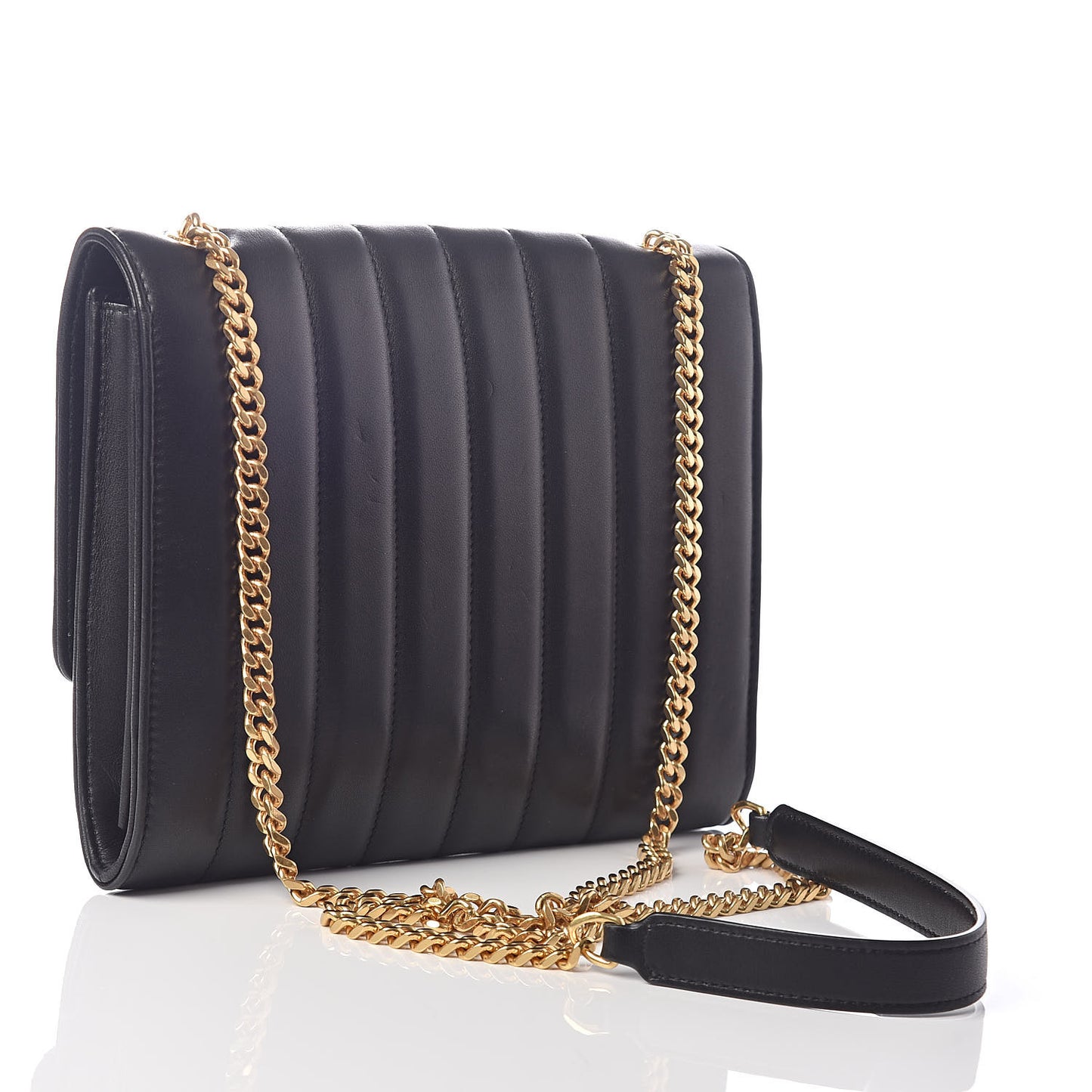 Lambskin Matelasse Monogram Vicky Chain Wallet Black