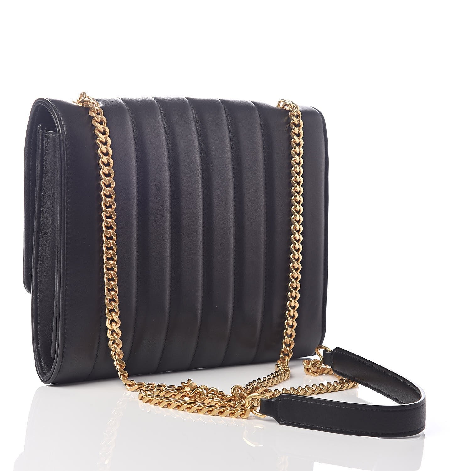 Saint Laurent Lambskin Matelasse Monogram Vicky Chain Wallet Black 3 of 9