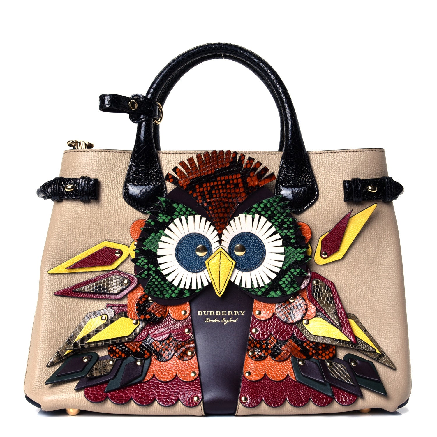 Burberry Derby Calfskin Beasts Medium Banner Tote Khaki 1 of 4