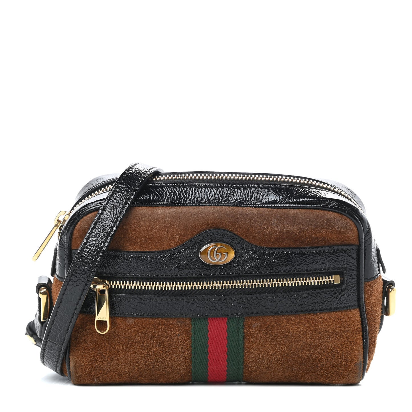 Suede Patent Web Mini Ophidia Shoulder Bag Nocciola Black