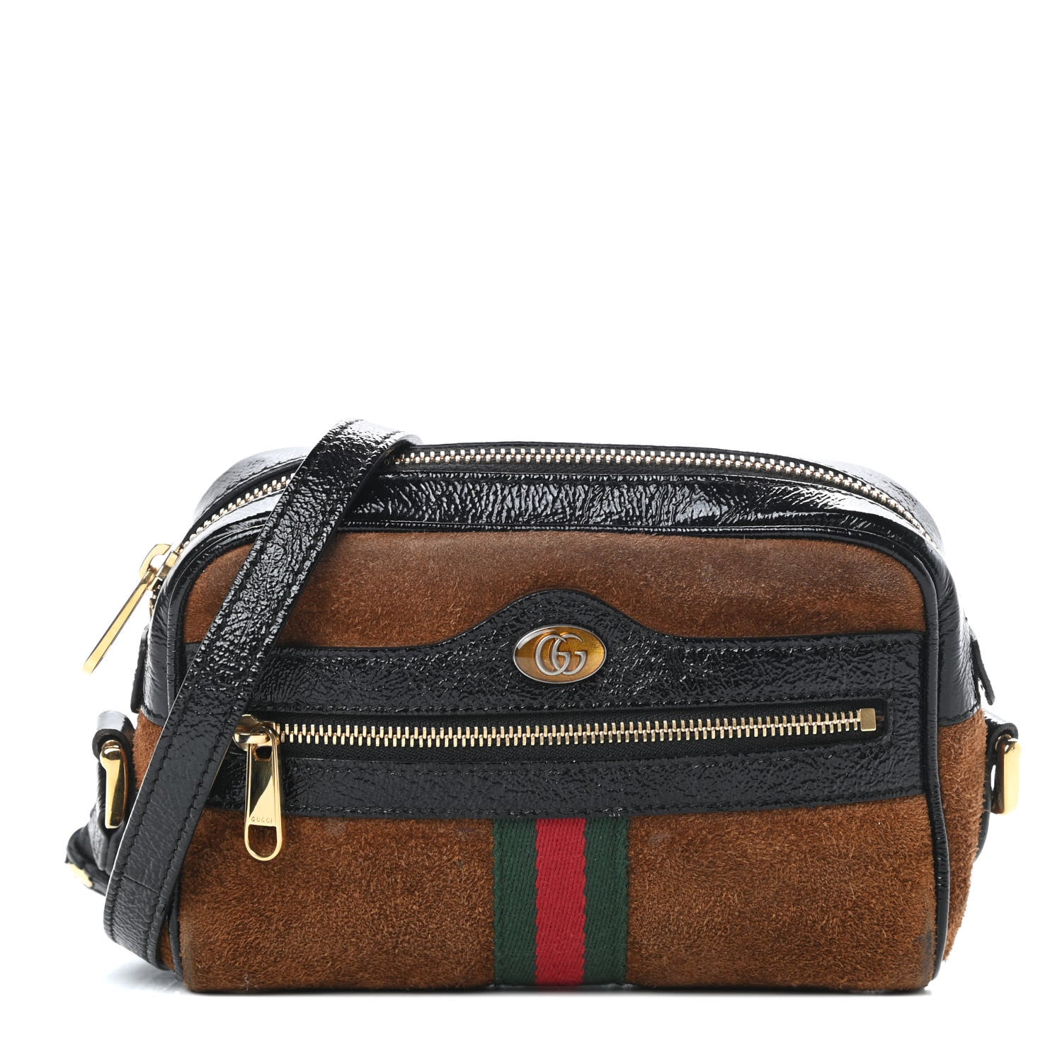 Gucci Suede Patent Web Mini Ophidia Shoulder Bag Nocciola Black 1 of 15