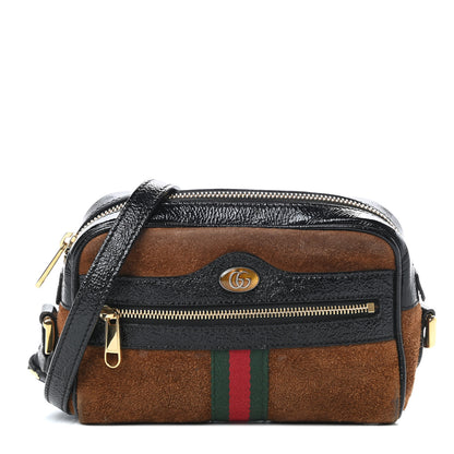 Gucci Suede Patent Web Mini Ophidia Shoulder Bag Nocciola Black 1 of 15