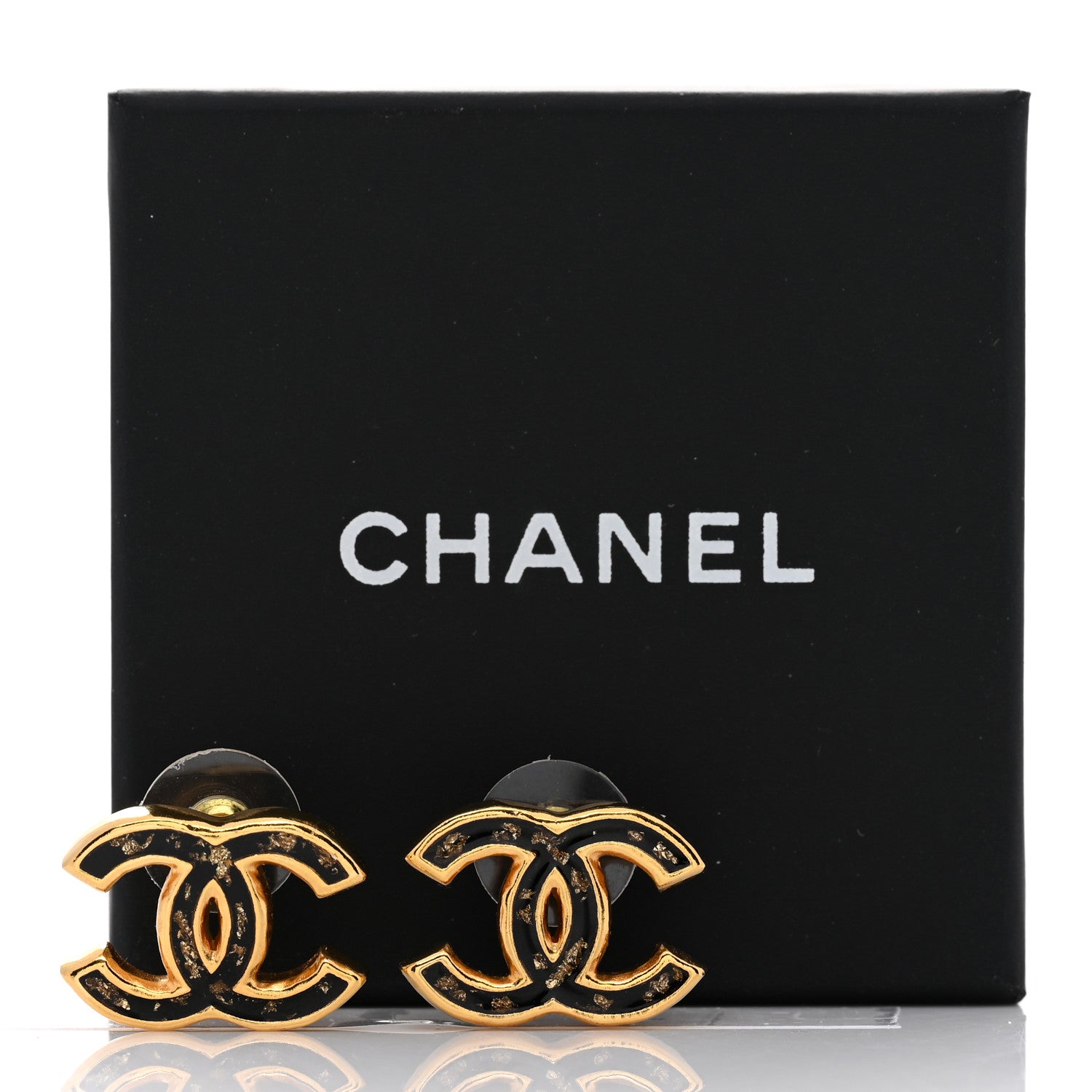 Chanel Resin CC Stud Earrings Black Gold 5 of 5
