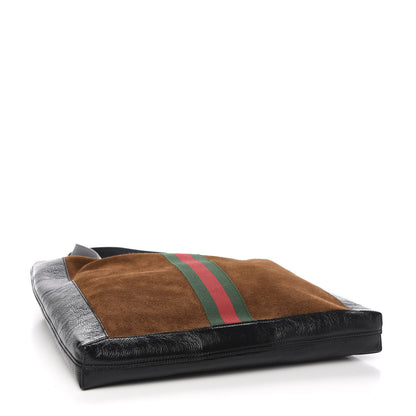 Gucci Suede Patent Web Large Ophidia Vertical Shopping Tote Nocciola Black 4 of 10
