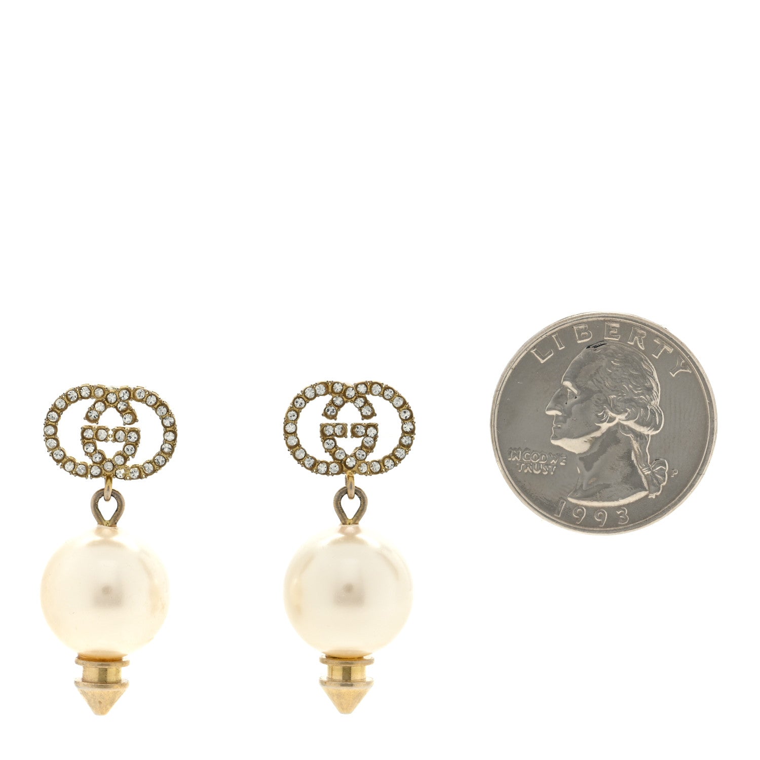 Gucci Metal Crystal Pearl Interlocking G Earrings Shiny Gold 2 of 5