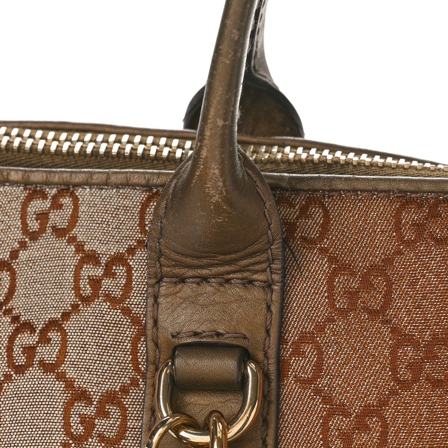 Gucci Monogram Lurex Heart Bit Charm Top Handle Tote Bronze 11 of 15