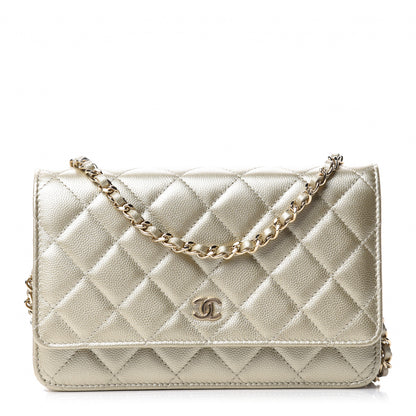 Chanel Metallic Caviar Quilted Wallet on Chain WOC Gold 1 of 12