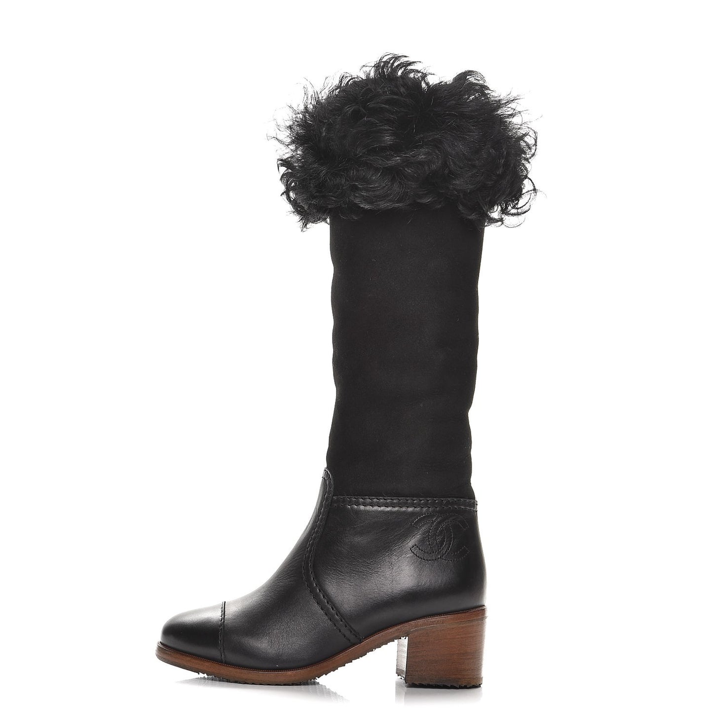 Shearling Suede Calfskin High Boots 35.5 Black