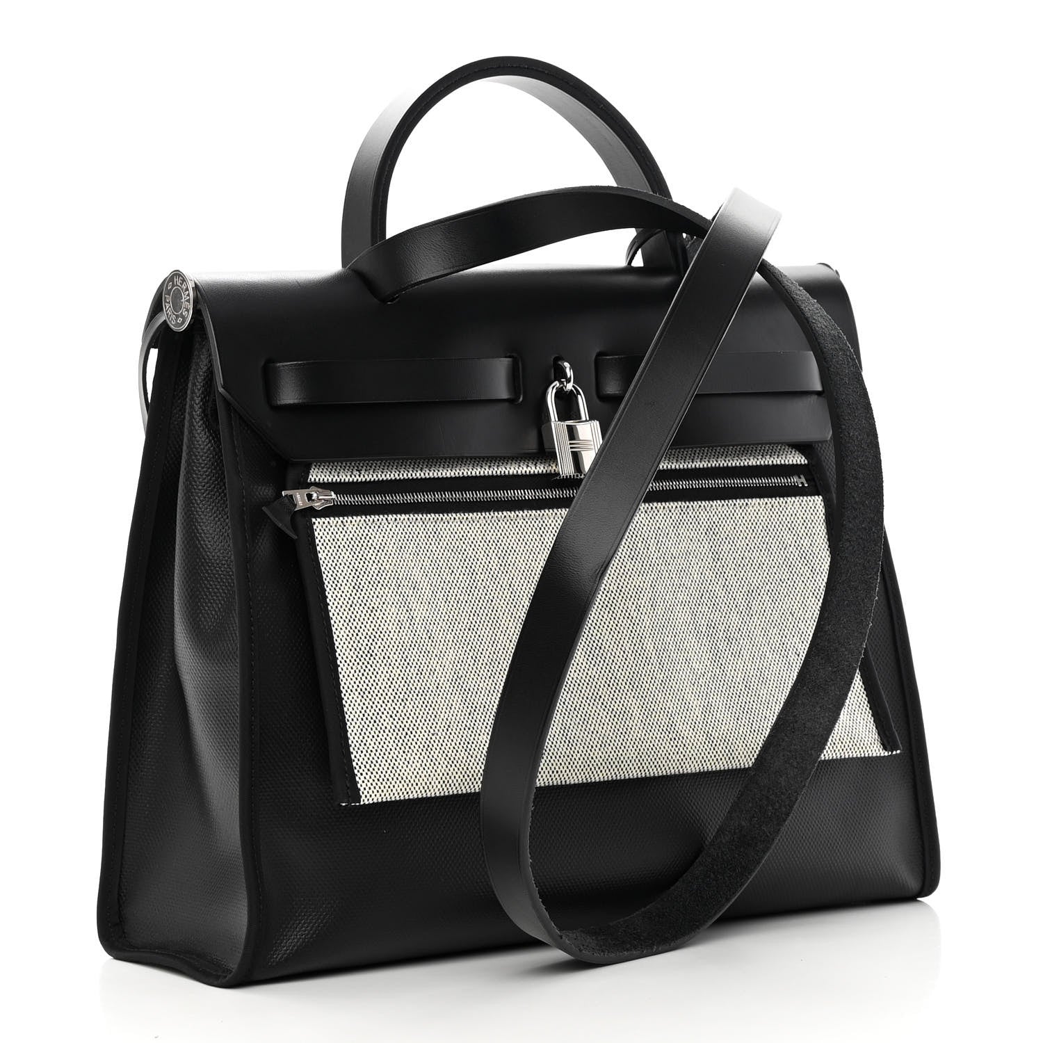 Hermes Toile H Berline Vache Hunter Herbag Zip PM 31 Black Ecru 4 of 14