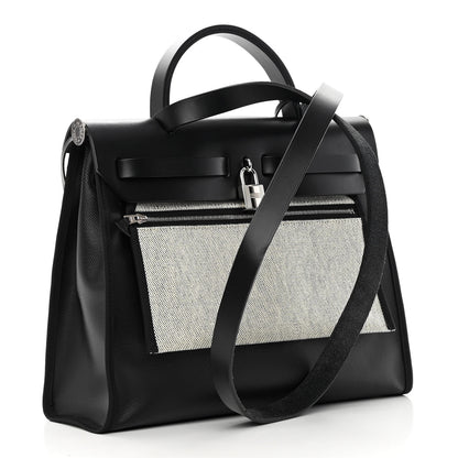 Hermes Toile H Berline Vache Hunter Herbag Zip PM 31 Black Ecru 4 of 14