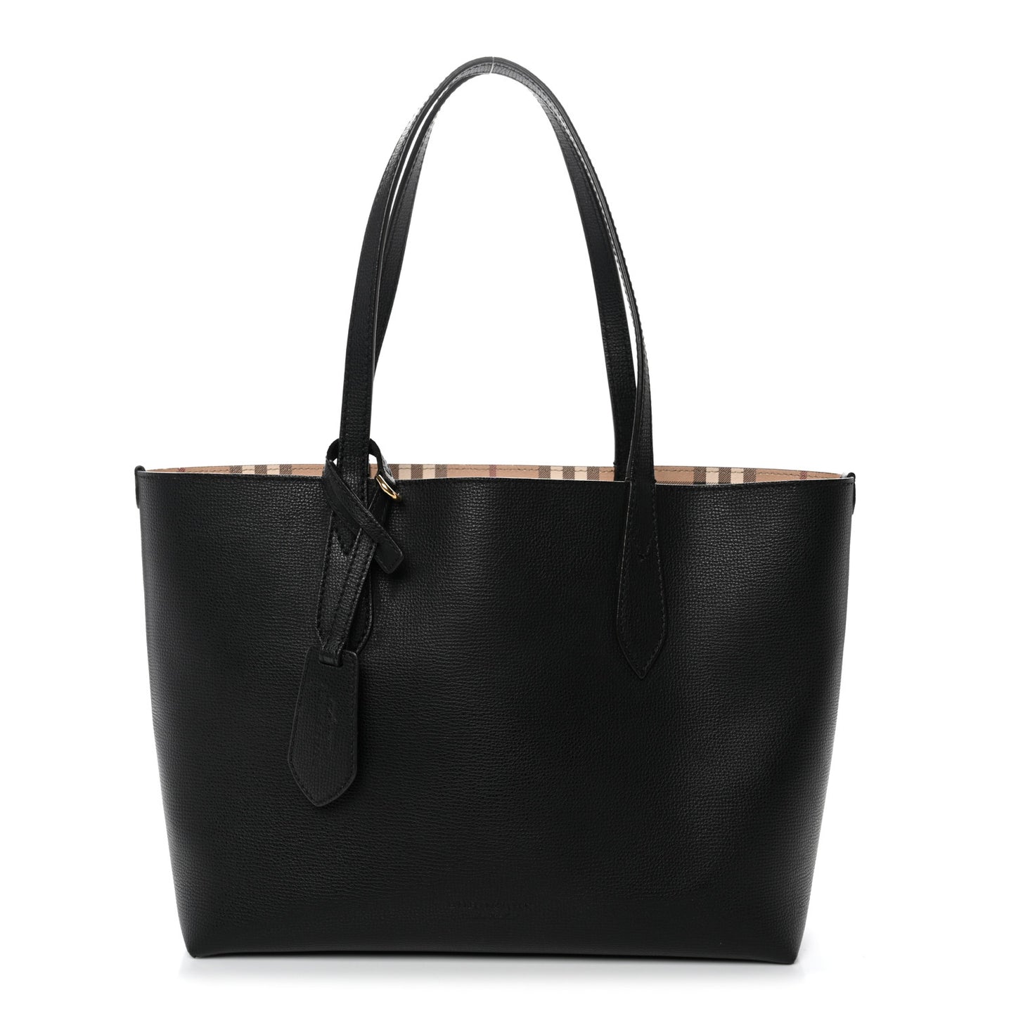 Grainy Calfskin Haymarket Check Small Reversible Tote Black