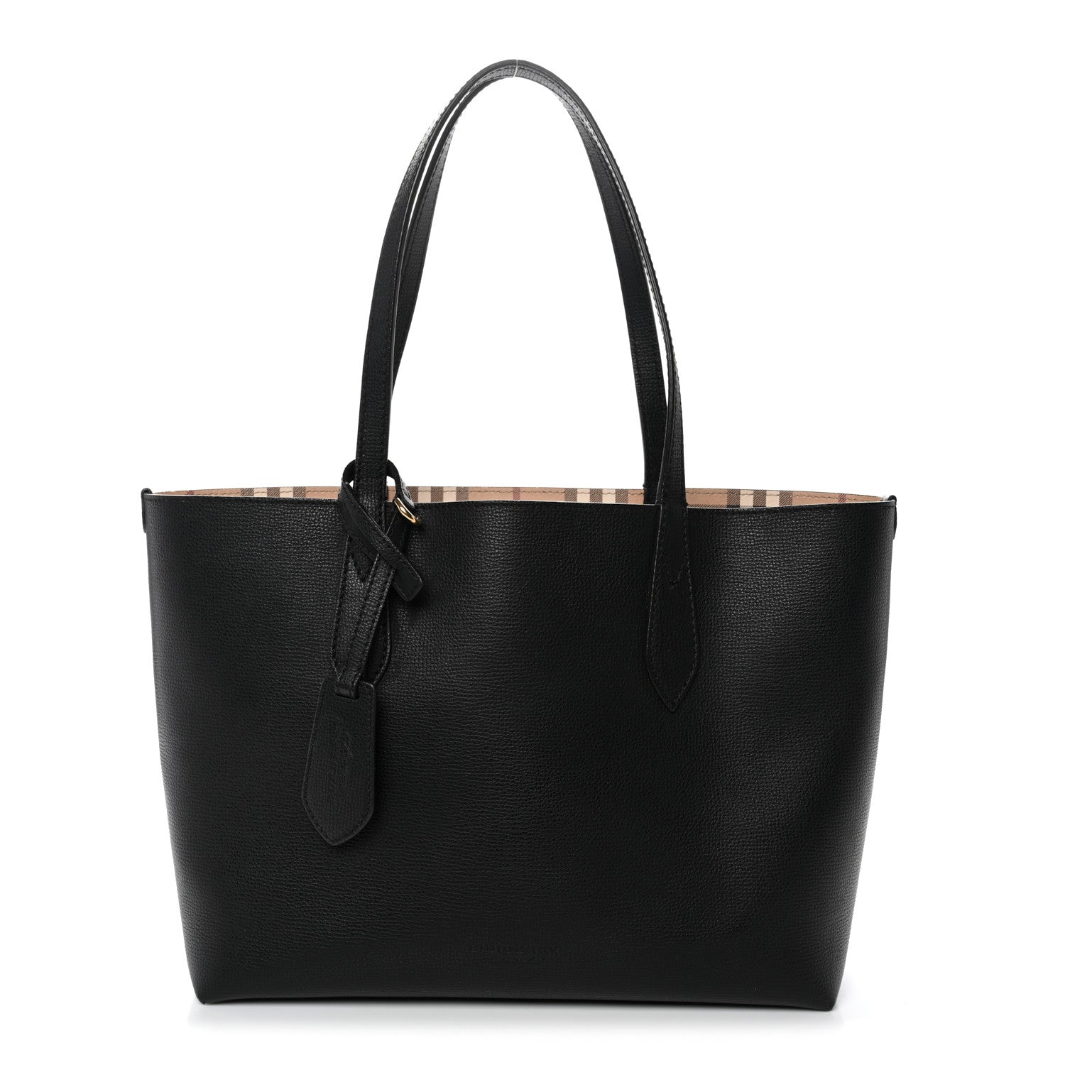 Burberry Grainy Calfskin Haymarket Check Small Reversible Tote Black 1 of 10