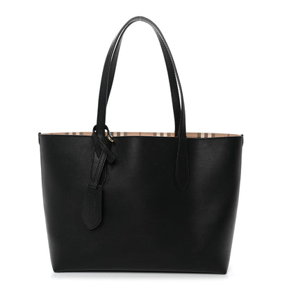 Burberry Grainy Calfskin Haymarket Check Small Reversible Tote Black 1 of 10