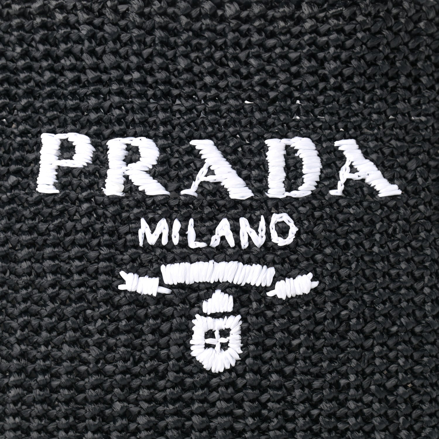 Prada Yarn Raffia Effect Crochet Small Logo Tote Black 8 of 10