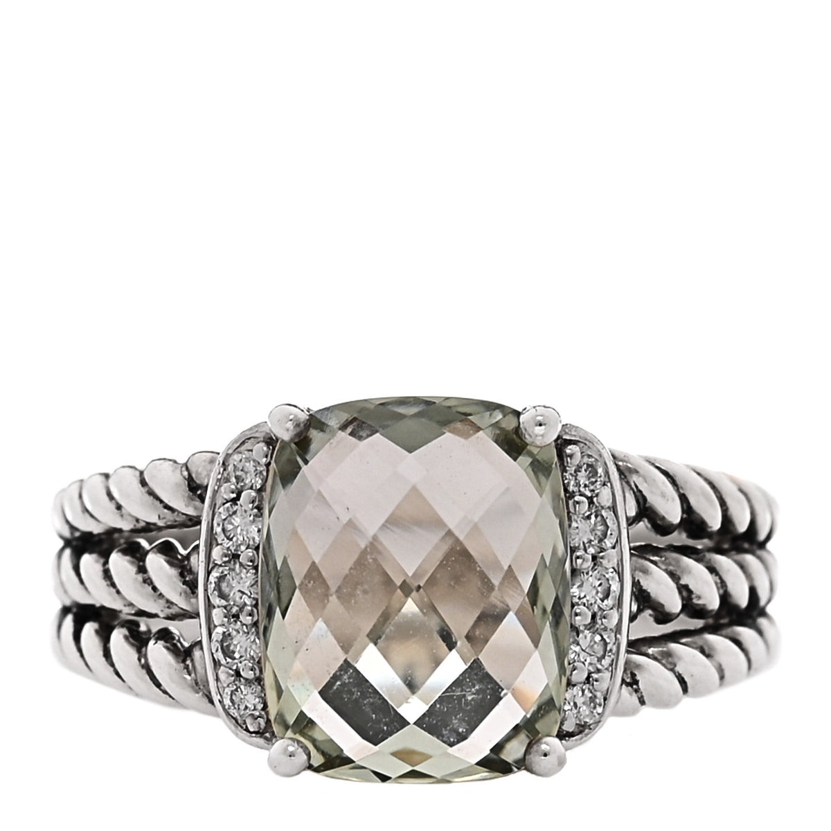 Sterling Silver Diamond Prasiolite 10mm Petite Wheaton Ring 50 5.5