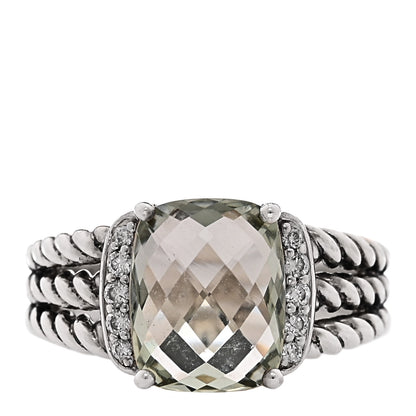 David Yurman Sterling Silver Diamond Prasiolite 10mm Petite Wheaton Ring 50 5.5 1 of 4