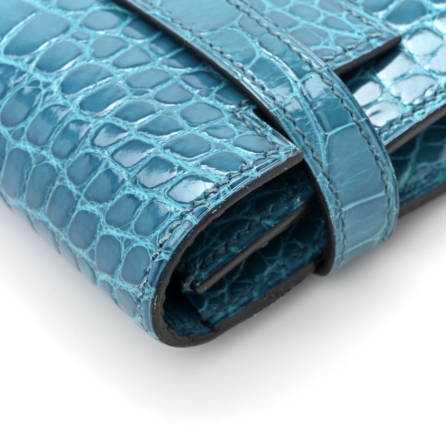 Hermes Shiny Alligator Kelly Longue Wallet Bleu Izmir 11 of 11