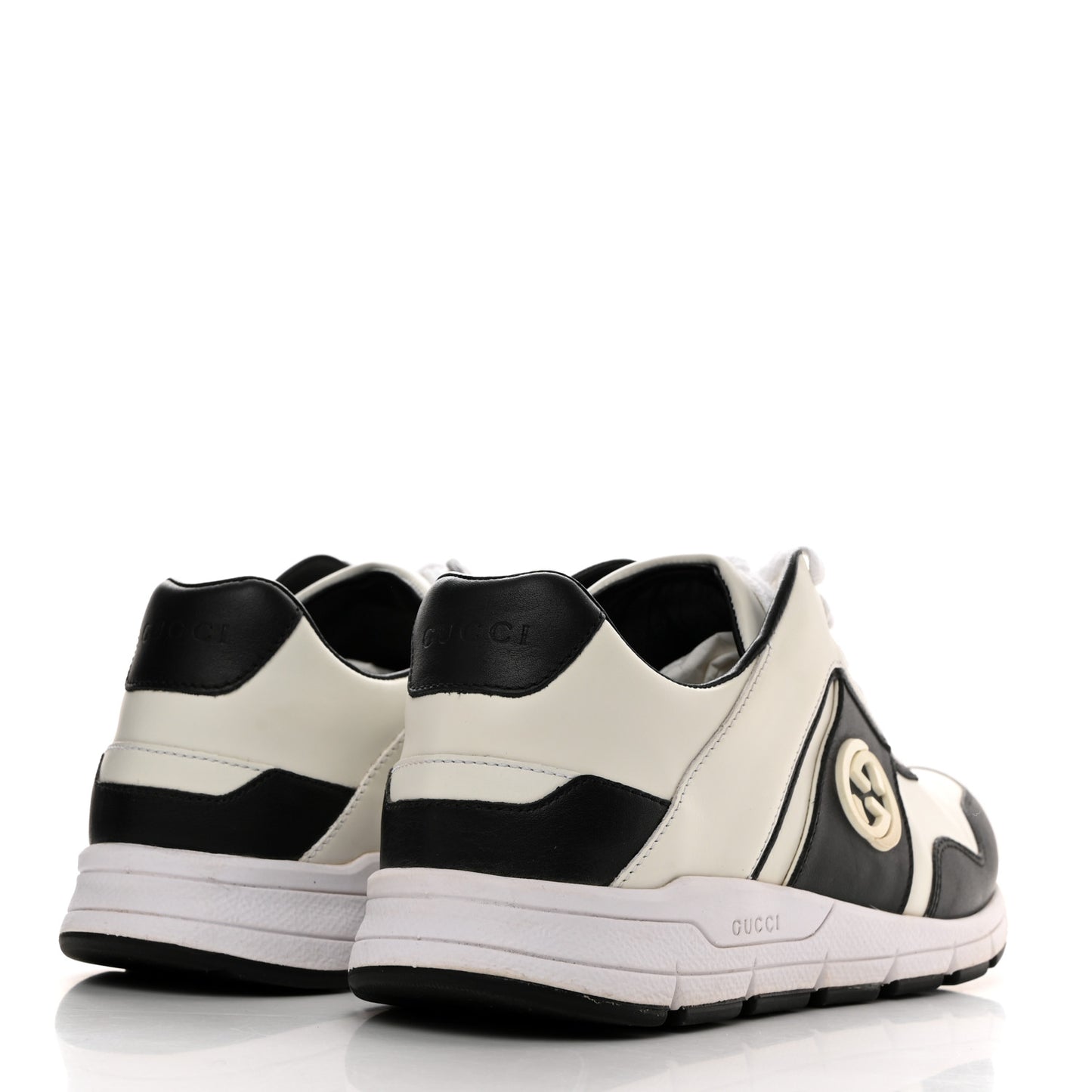 Calfskin Womens Interlocking G Sneakers 37.5 Black White