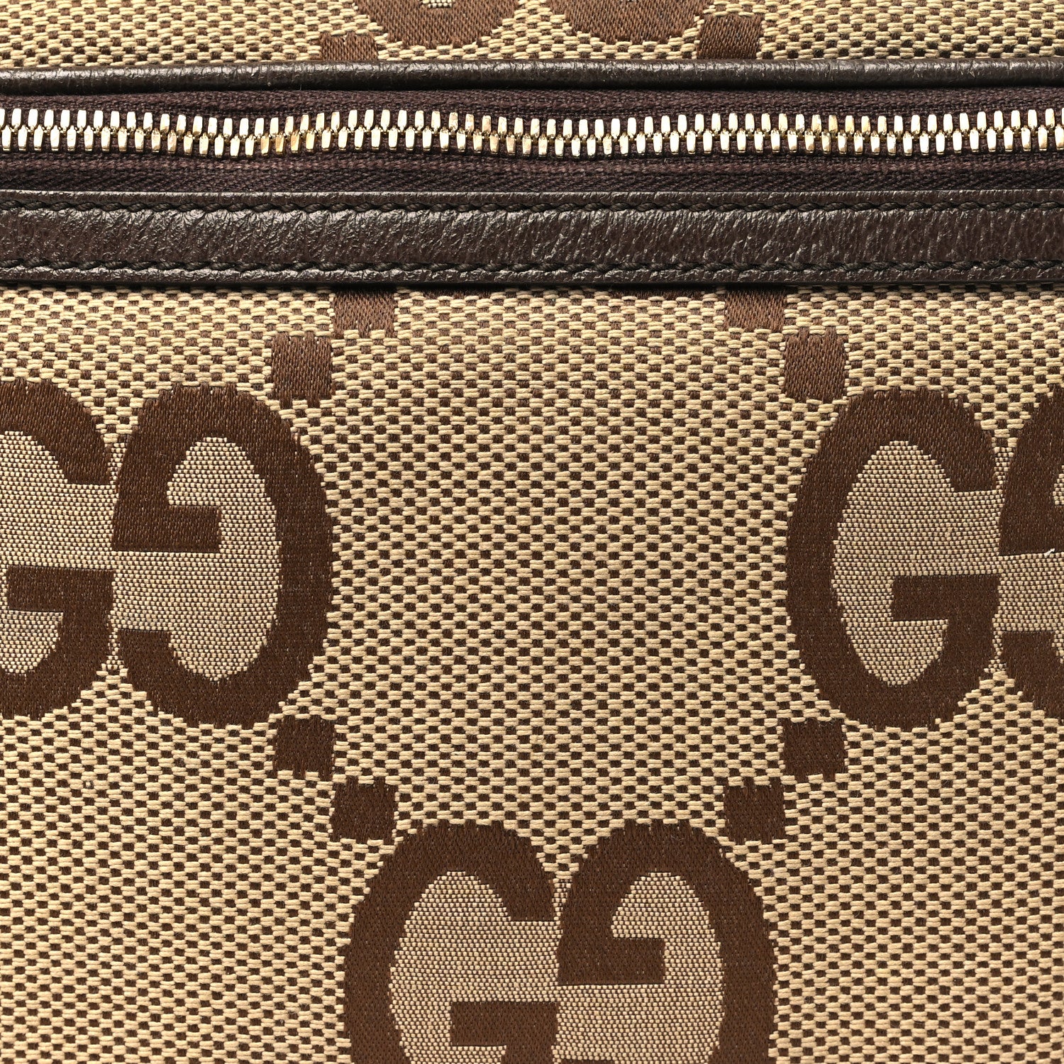 Gucci Monogram Jumbo GG Textured Dollar Calfskin Web Belt Bag Camel Ebony New Acero 8 of 10