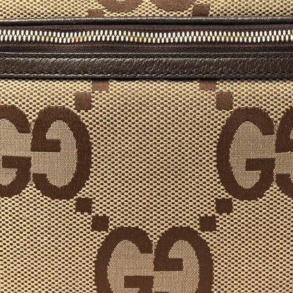 Gucci Monogram Jumbo GG Textured Dollar Calfskin Web Belt Bag Camel Ebony New Acero 8 of 10