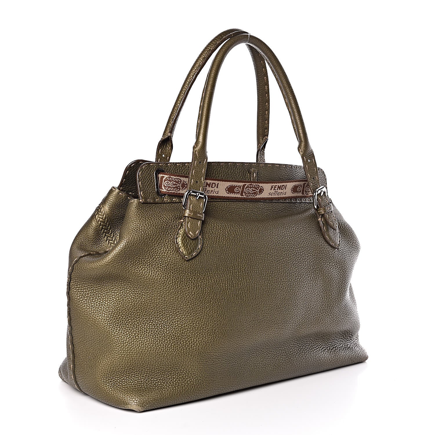 Fendi Calfskin Romano Selleria Large Villa Borghese Tote Green 3 of 10