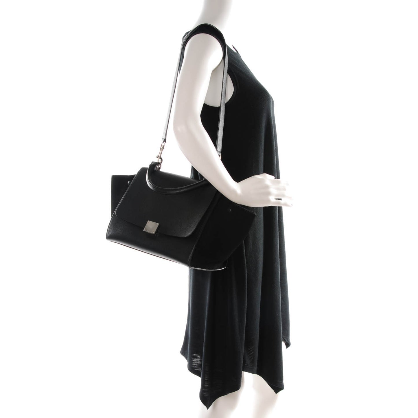 Drummed Calfskin Suede Small Trapeze Black