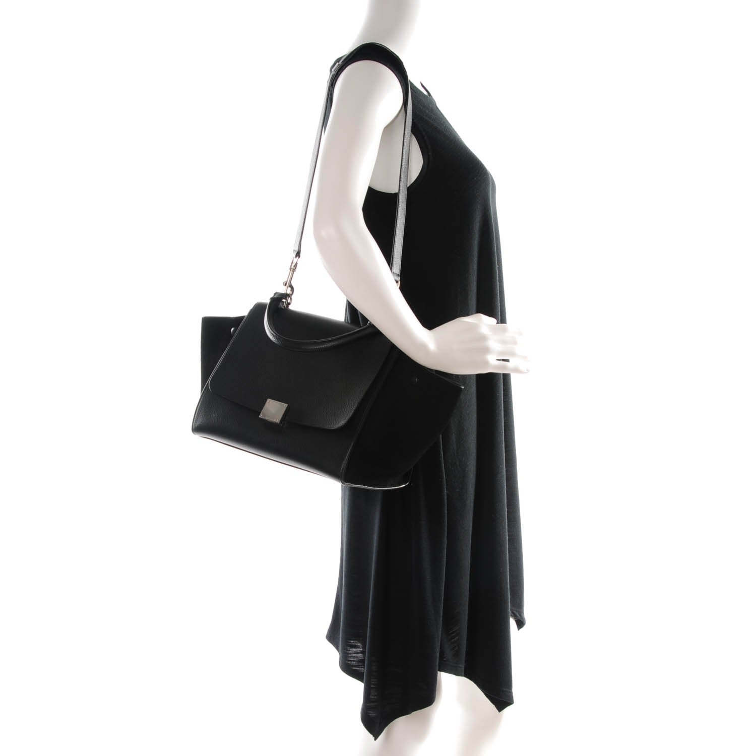 Celine Drummed Calfskin Suede Small Trapeze Black 2 of 7
