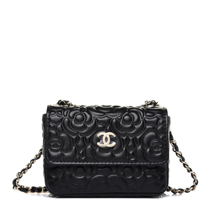 Chanel Lambskin Camellia Embossed Chain Belt Bag Black 1 of 14