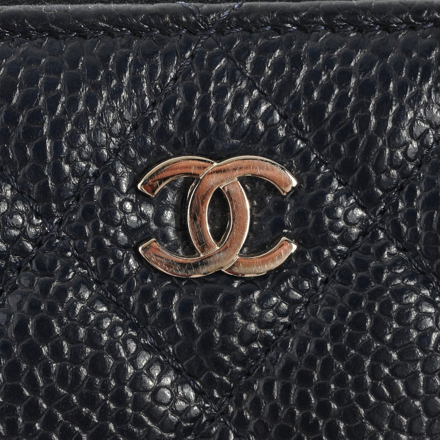 Caviar Quilted Zip Around Wallet Navy