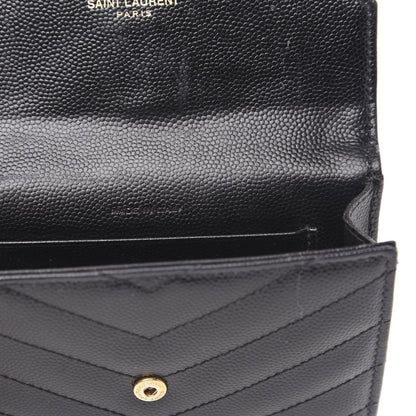 Saint Laurent Grain De Poudre Matelasse Chevron Small Monogram Envelope Wallet Black 7 of 9