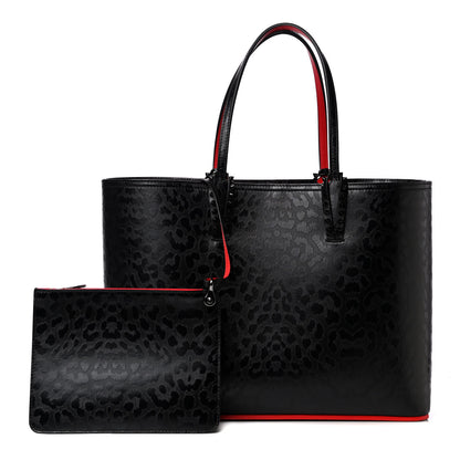 Christian Louboutin Patent Calfskin Leopard Print Spikes East West Cabata Tote Black 1 of 4