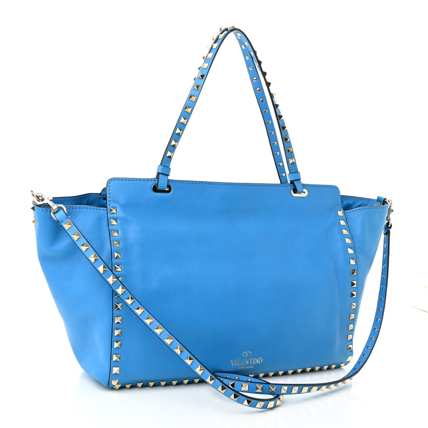 Vitello Medium Rockstud Tote Blue Fluo