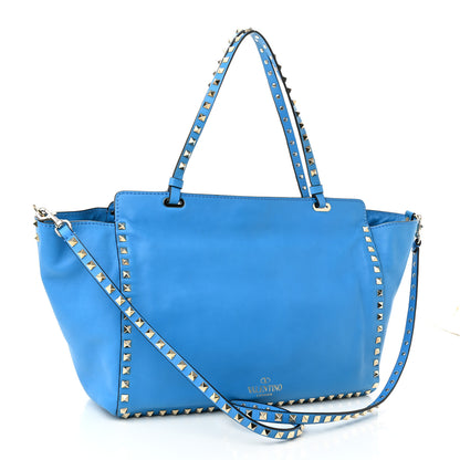 Valentino Garavani Vitello Medium Rockstud Tote Blue Fluo 3 of 9