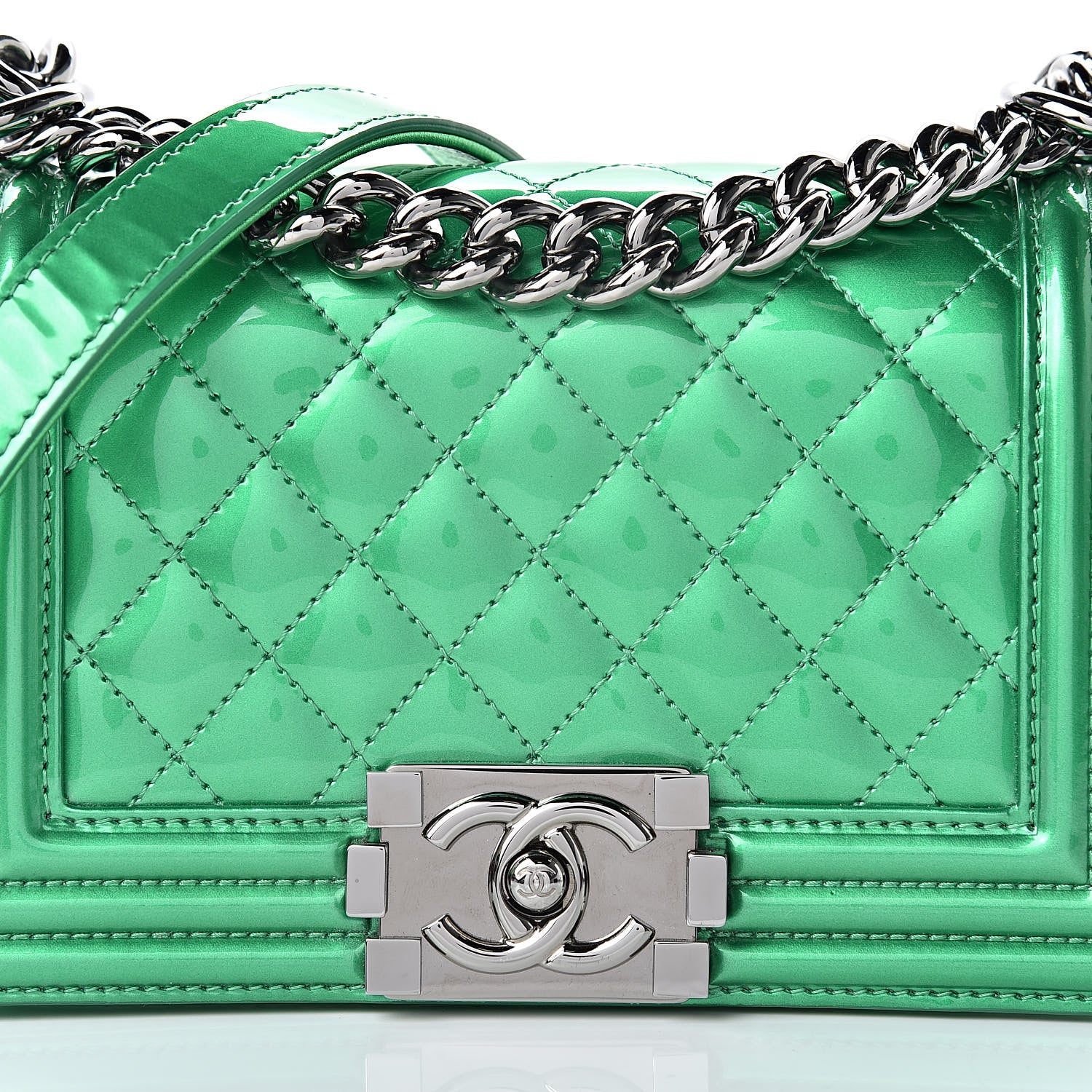 Chanel Metallic Patent Calfskin Quilted Small Boy Flap Green 8 of 13