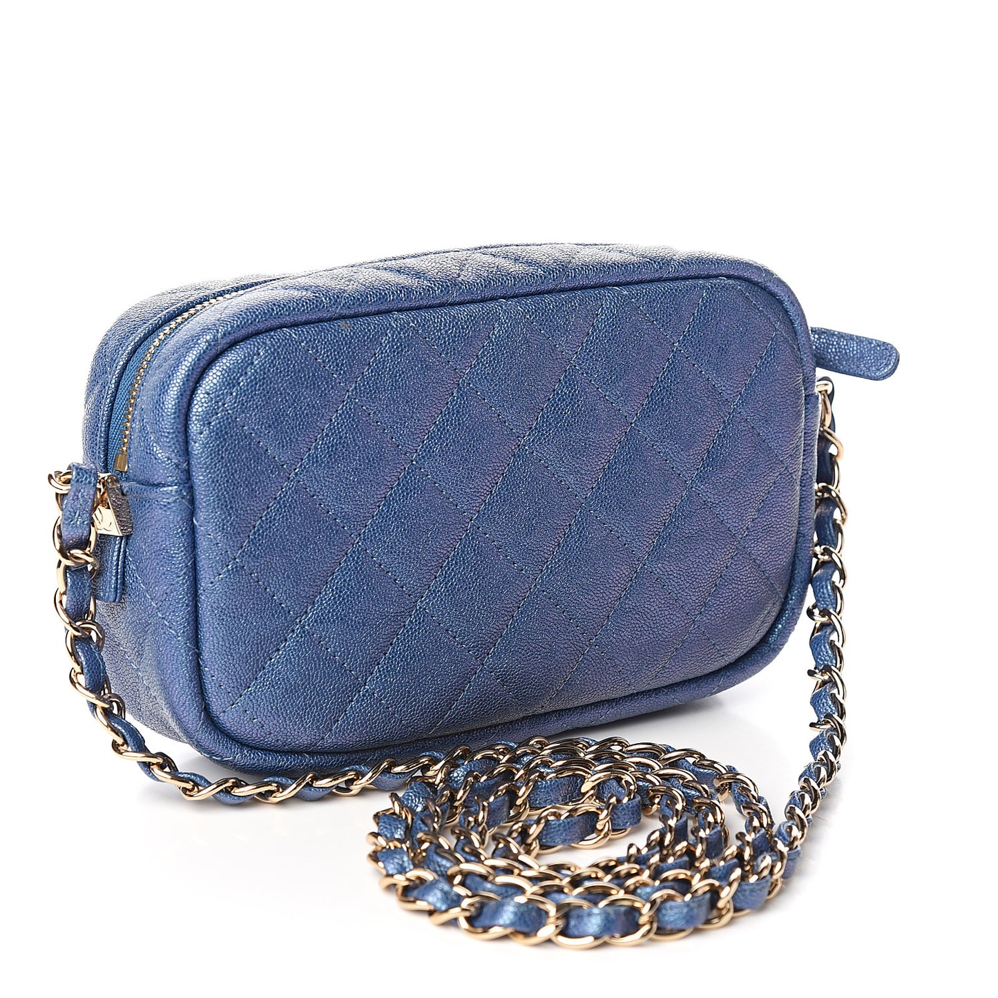 Iridescent Caviar Quilted Camera Case Blue