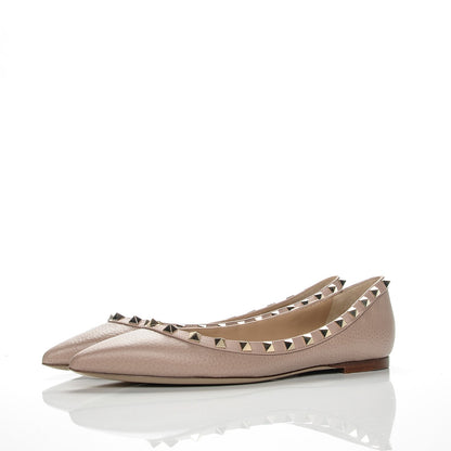 Valentino Garavani Pebbled Calfskin Rockstud Ballerina Flats 37.5 Poudre 3 of 8
