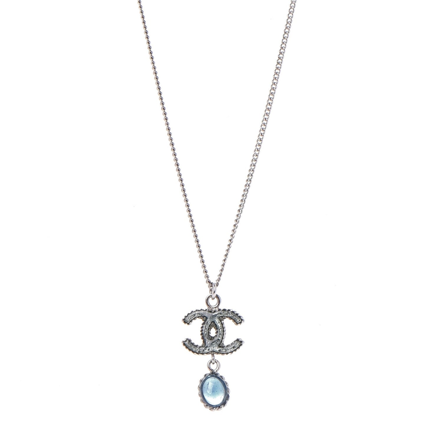Resin CC Drop Necklace Silver Blue