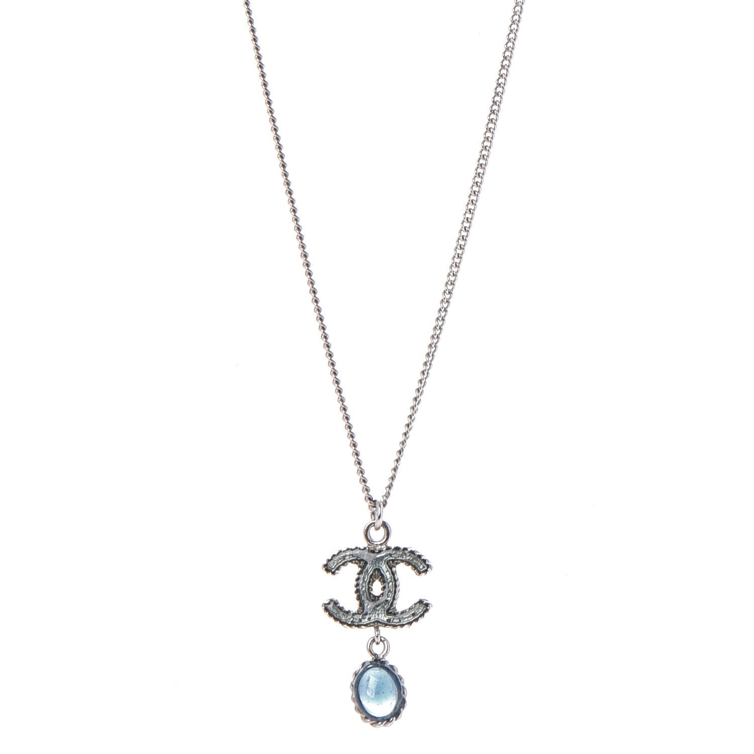 Chanel Resin CC Drop Necklace Silver Blue 1 of 6