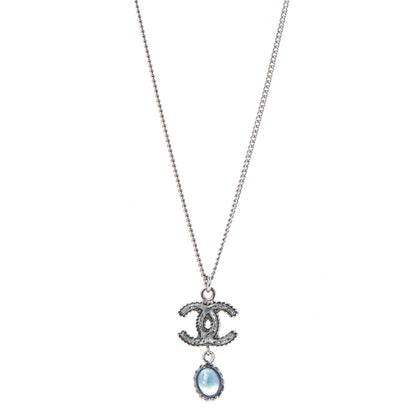 Chanel Resin CC Drop Necklace Silver Blue 1 of 6