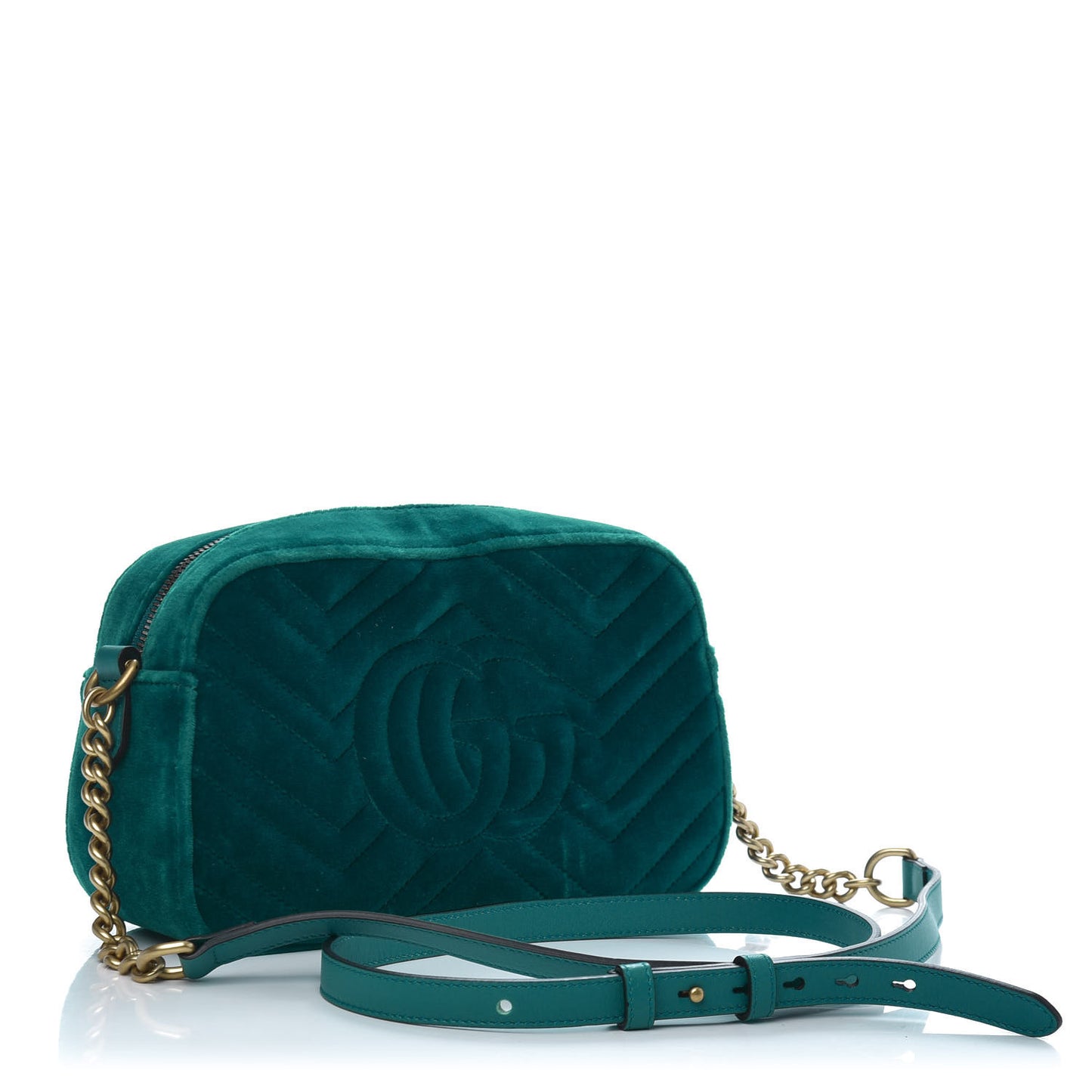 Velvet Matelasse Small GG Marmont Chain Shoulder Bag Pavone Cyan