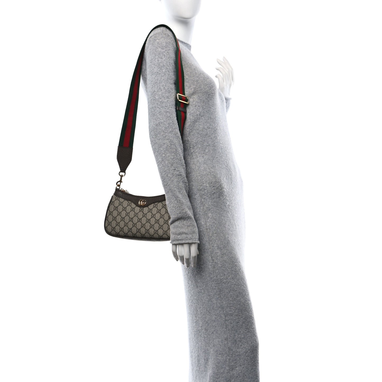 GG Supreme Monogram Textured Dollar Calfskin Web Small Ophidia GG Handbag Beige Ebony New Acero