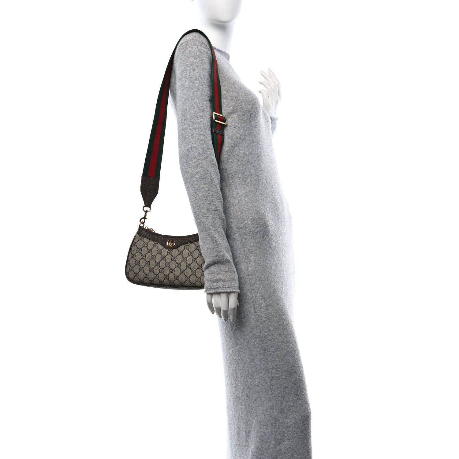 Gucci GG Supreme Monogram Textured Dollar Calfskin Web Small Ophidia GG Handbag Beige Ebony New Acero 3 of 10