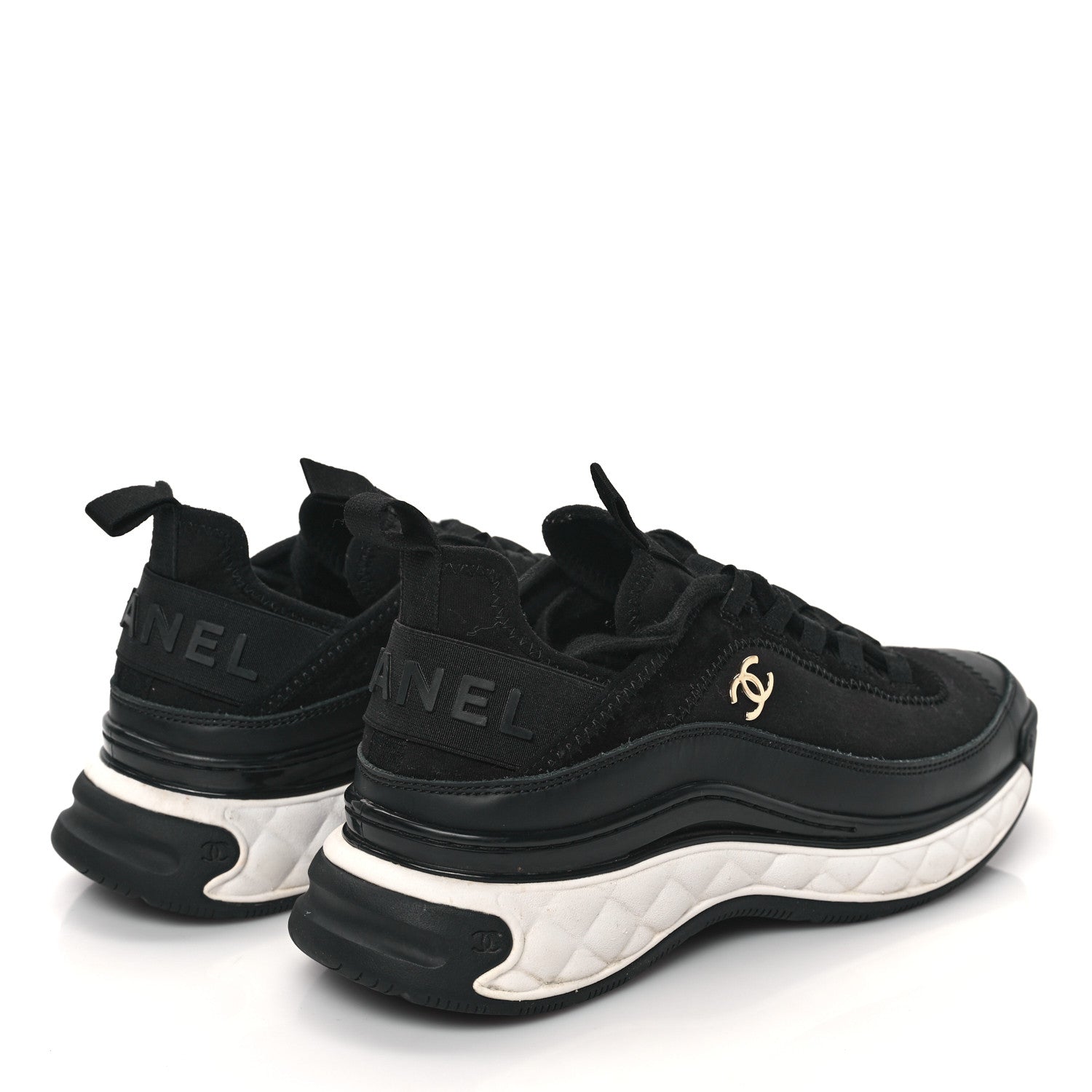 Chanel Velvet Calfskin Mixed Fibers CC Sneakers 37.5 Black 4 of 9